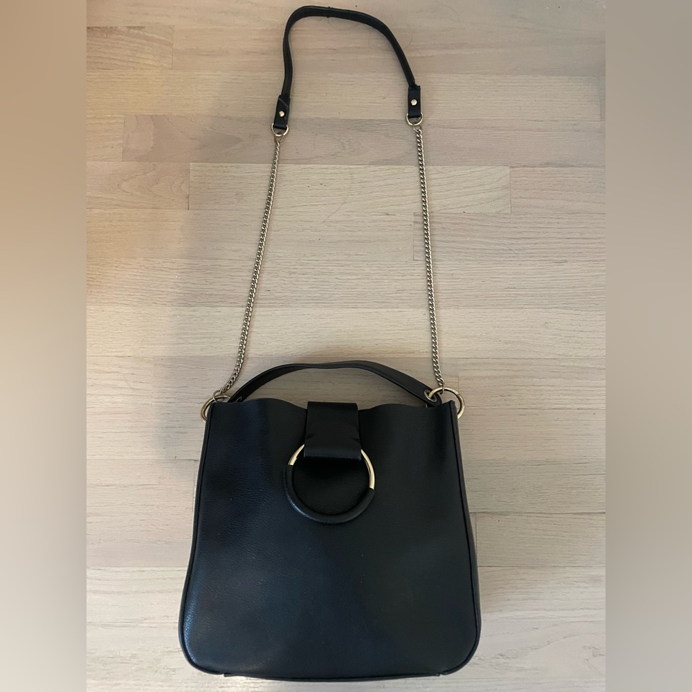 Zara Faux Leather Medium Shoulder Bag in Black